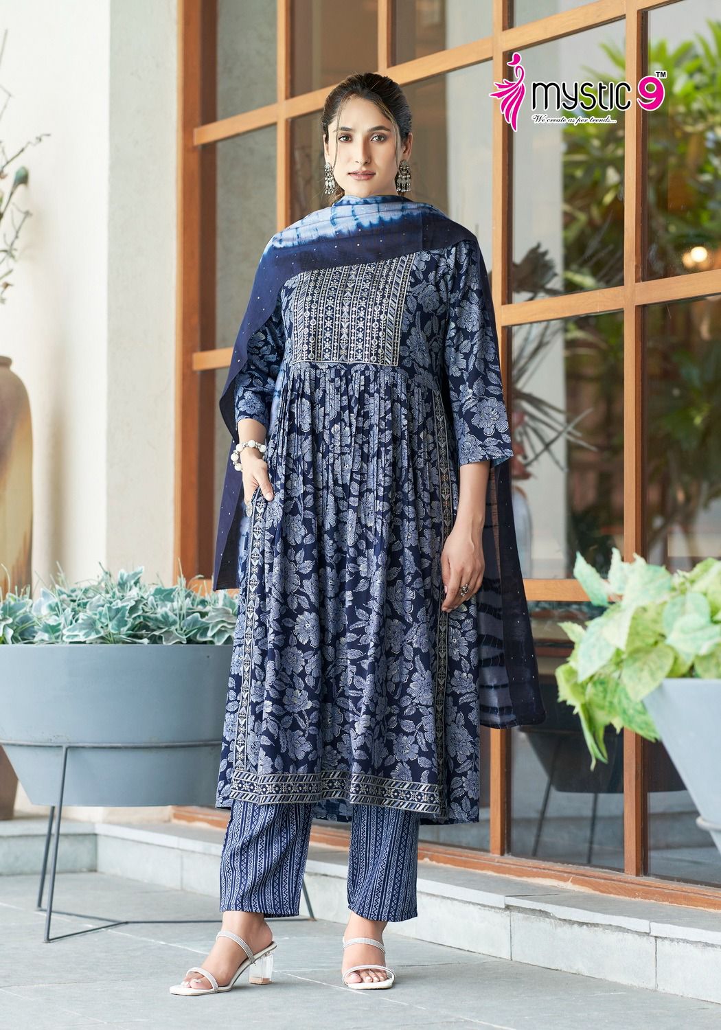 Sara Vol 6 By Mystic 9 Naira Cut Rayon Foil Printed Kurti With Bottom Dupatta Wholesale Market In Surat
